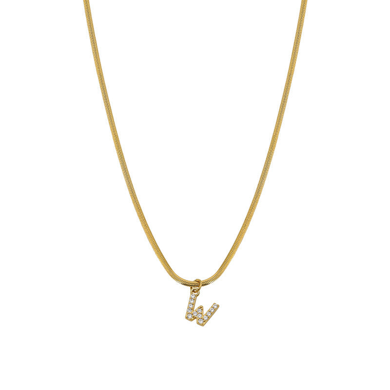 Wholesale French Retro Palace Style Flat Snake Bone Stacking Diamond 26 Letter Titanium Steel Clavicle Chain Necklace